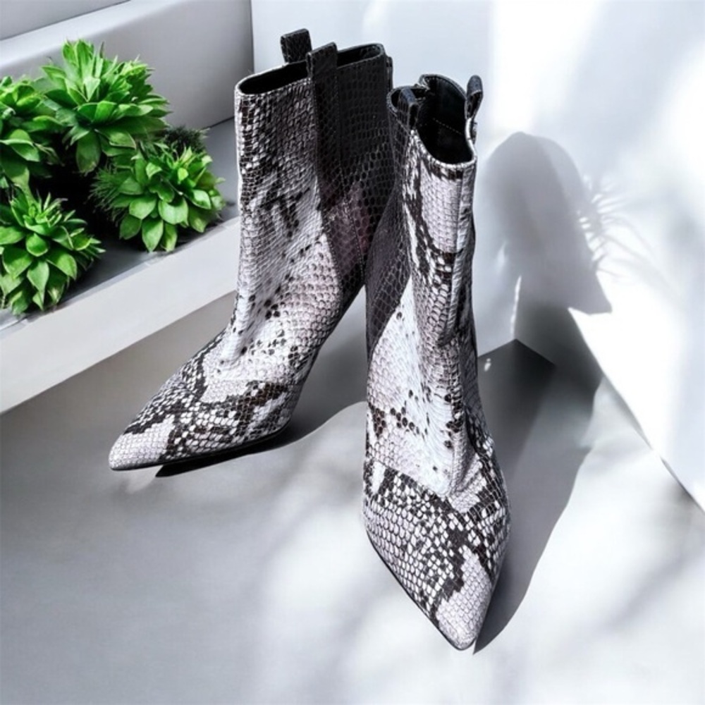 Guess Black and White Faux Snakeskin & Leather Ankle Boots